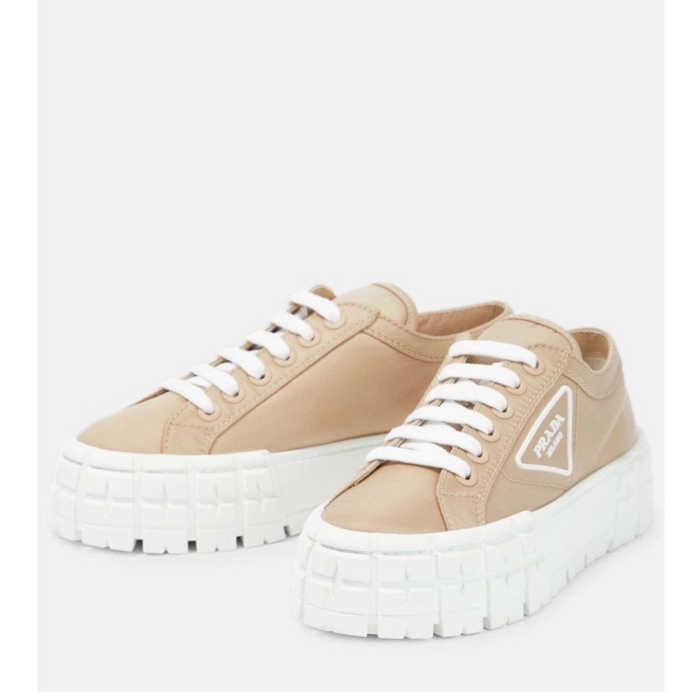 Prada Double Wheel Nylon Sneakers Gabardine Sneakers In Desert Beige Size 37.5 - Picture 2 of 12